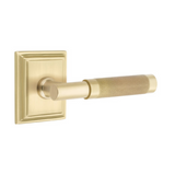 T-Bar Knurled SELECT Satin Brass Door Lever w/ Wilshire Rosette - Forge Hardware Studio