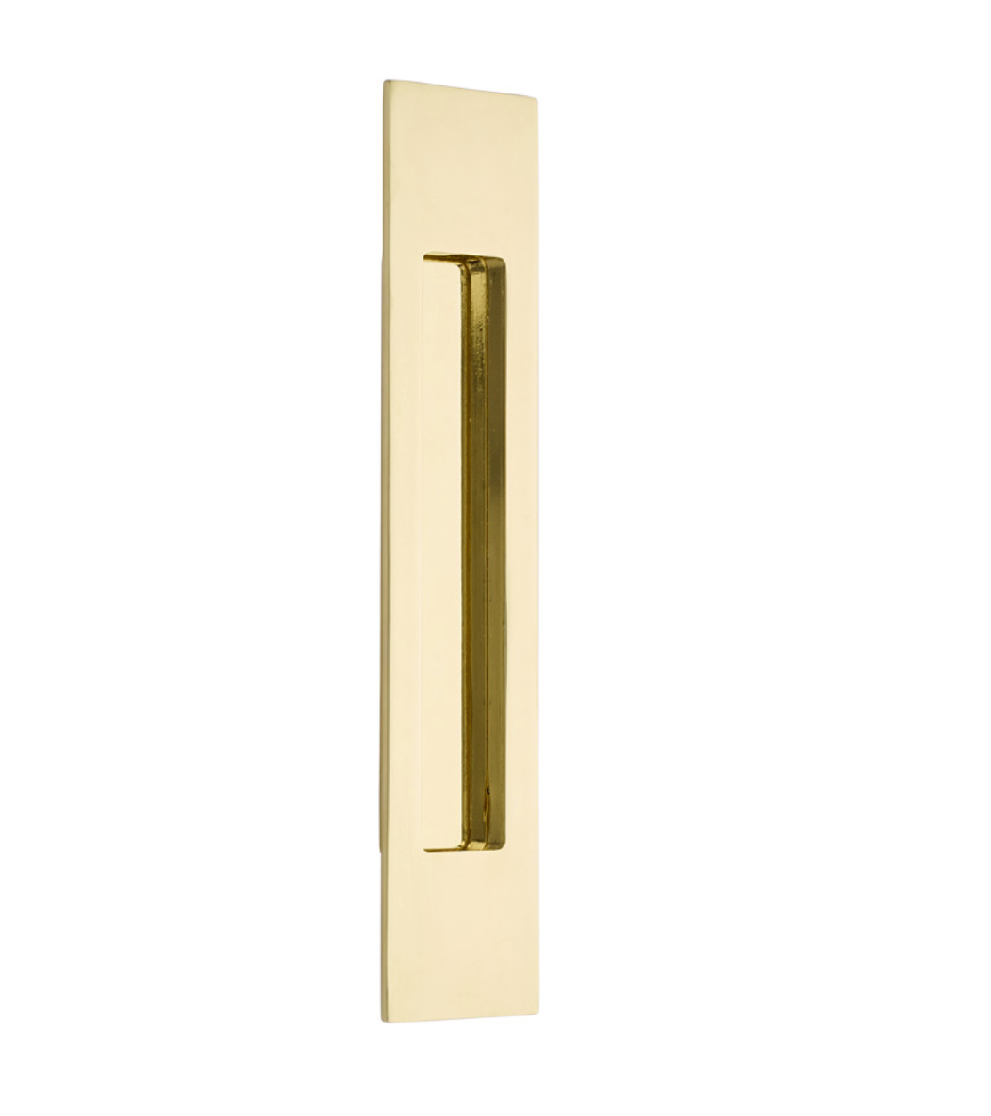 Modern Rectangular Flush Unlacquered Polished Brass Recess Door Pull - Forge Hardware Studio