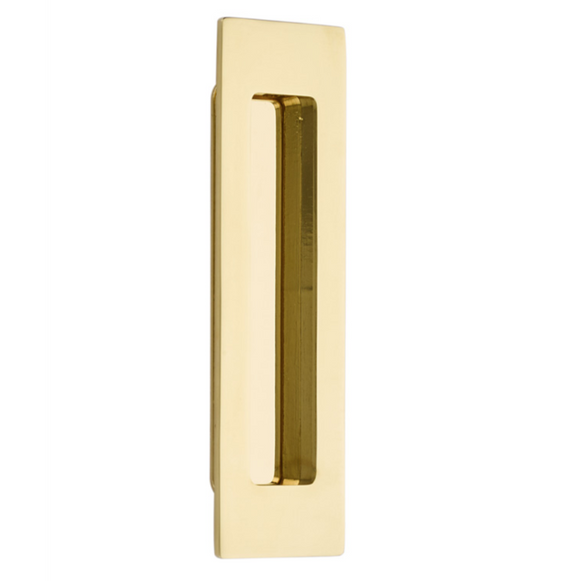 Modern Rectangular Flush Unlacquered Polished Brass Recess Door Pull - Forge Hardware Studio