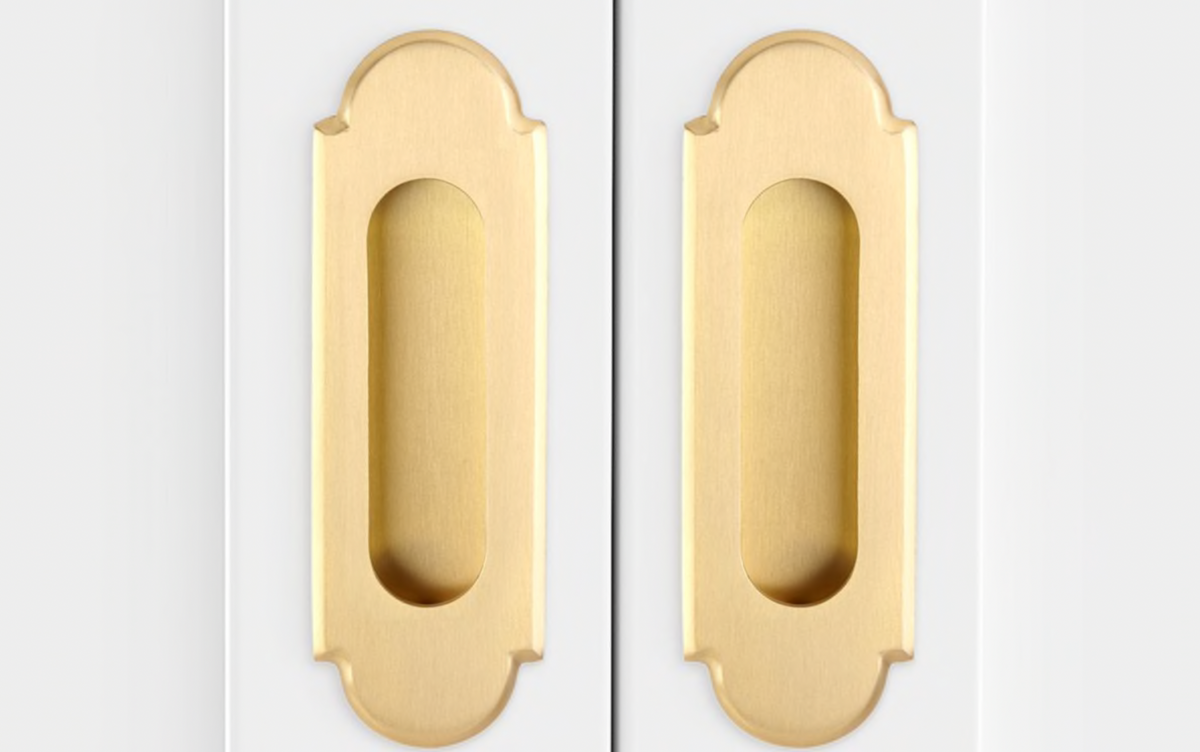 Modern "Fleur" Flush Satin Brass Recess Door Pull - Forge Hardware Studio
