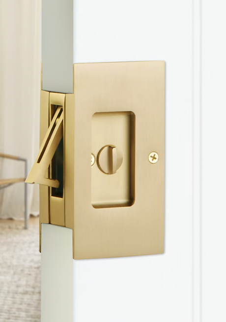 Satin Nickel Pocket Door Lock Large 4-1/2" Bathroom Privacy Lock Hardware - Forge Hardware Studio