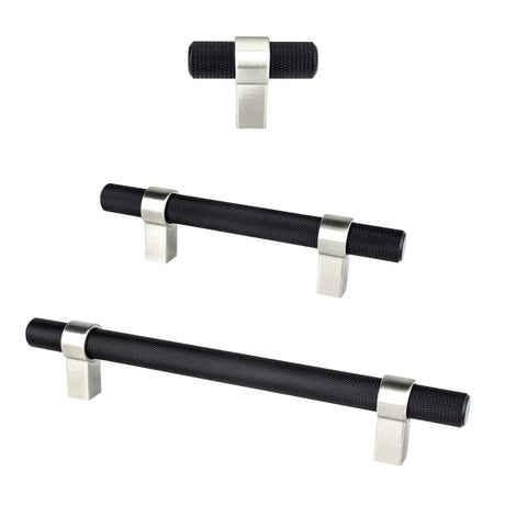 Knurled "Prelude" Brushed Nickel and Matte Black Cabinet Knobs and Drawer Pulls - Forge Hardware Studio