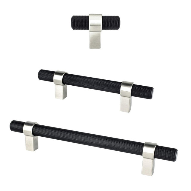 Knurled "Prelude" Brushed Nickel and Matte Black Cabinet Knobs and Drawer Pulls - Forge Hardware Studio