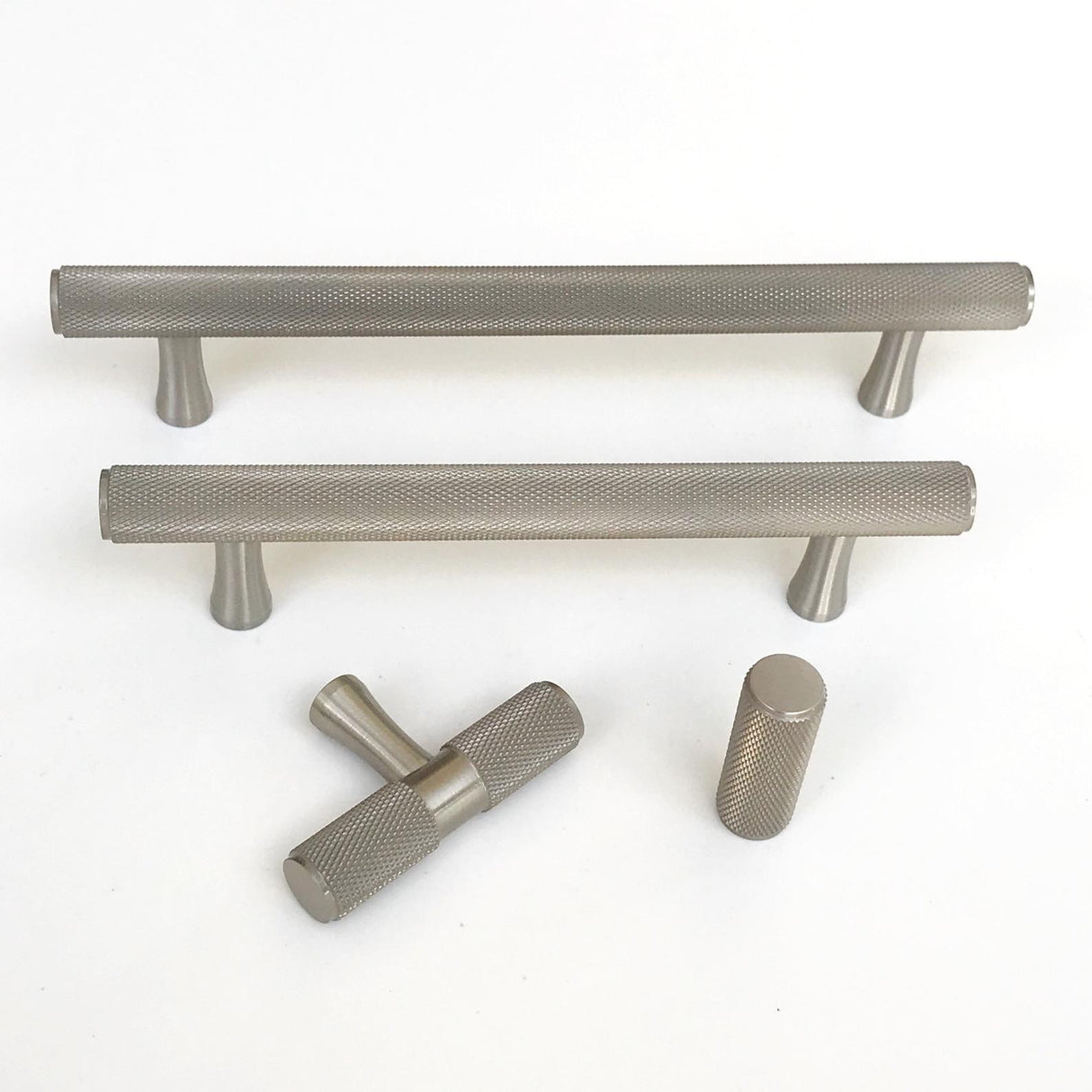 Brushed Nickel Solid "Texture" Knurled Drawer Pulls and Knobs - Brass Cabinet Hardware 
