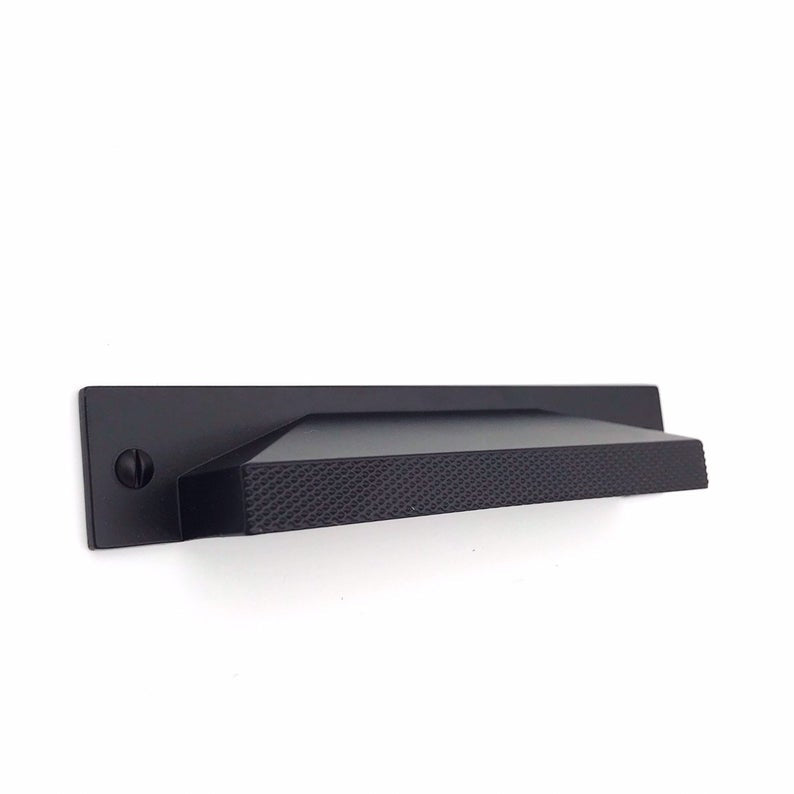 Knurled Cup Bin Pull "Kava" Matte Black Textured Kitchen Drawer Pull - Brass Cabinet Hardware 