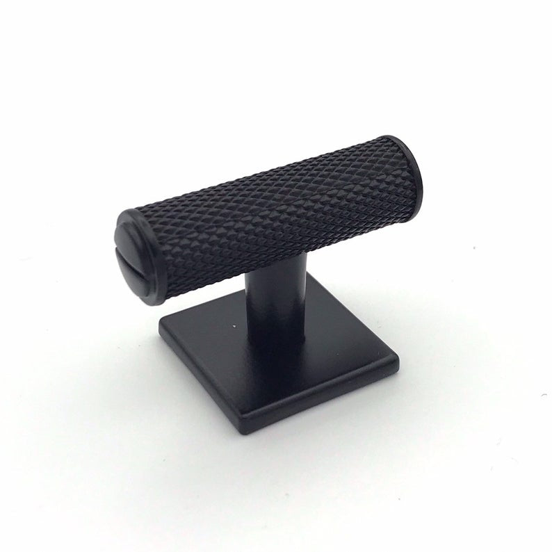 Knurled T-Knob "Kava" Matte Black Textured Kitchen Cabinet Knob - Brass Cabinet Hardware 