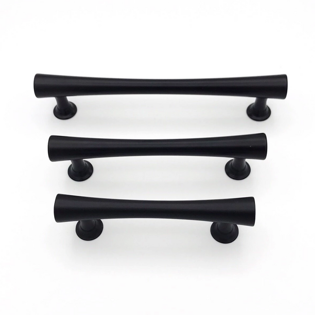 Emma Round Mid-Century Matte Black Cabinet Knob and Drawer Pulls - Brass Cabinet Hardware 