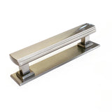 Satin Nickel Square 4" Art Deco Drawer Pull w/ Backplate - Forge Hardware Studio