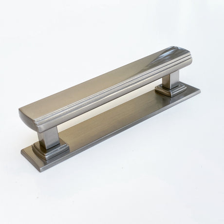 Satin Nickel Square 4" Art Deco Drawer Pull w/ Backplate - Forge Hardware Studio